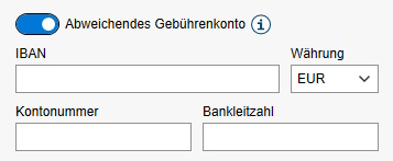 Eingabemaske für abweichendes Gebührenkonto