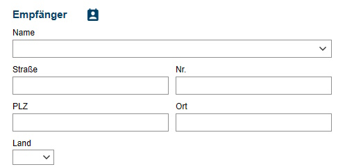 Eingabemaske Empfängerdaten