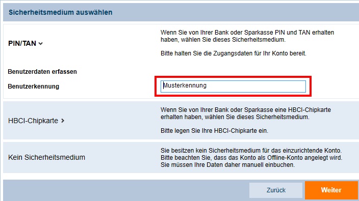 Screenshot_Kontoeinrichtungsassistent_Eingabe Benutzerkennung PIN/TAN