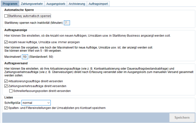 Allgemeine Programmeinstellungen in StarMoney Business konfigurieren – StarMoney Hilfe-Center