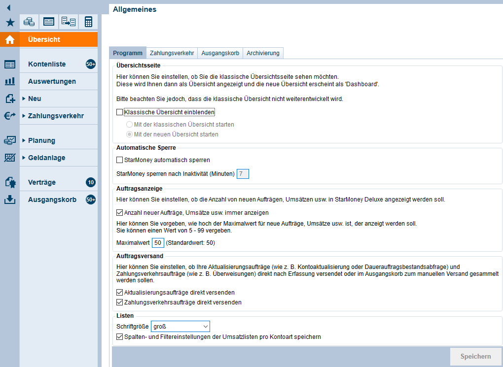 Allgemeine Programmeinstellungen In Starmoney Deluxe - 