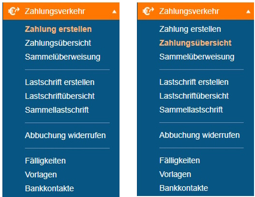 Screenshot Navigationsmenü