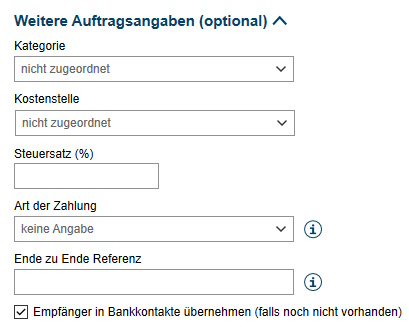 Screenshot Eingabefelder